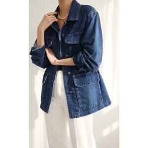 Lioness Jean Jacket Small Blue Denim Long Casual Utility Oversized Boyfriend